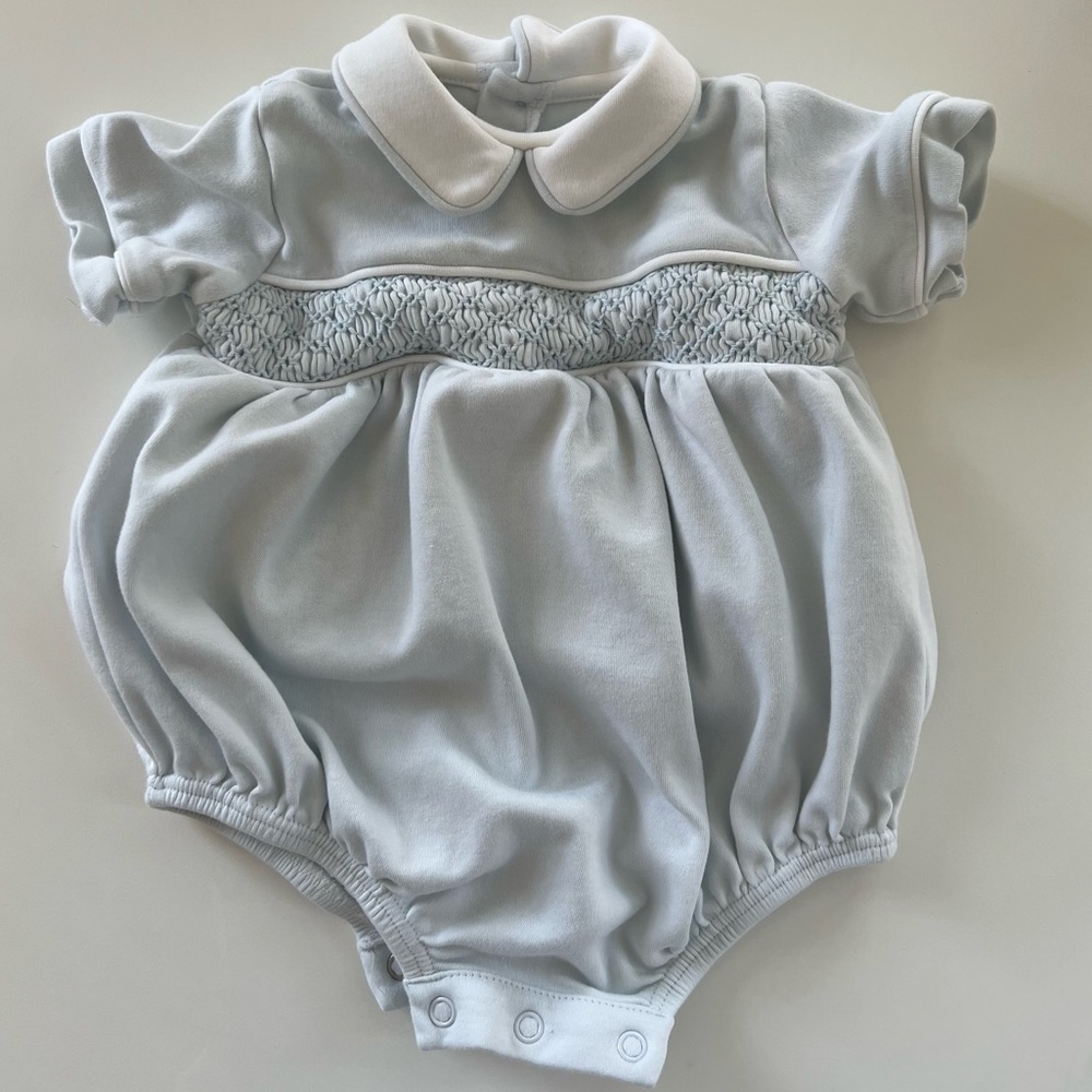 Ruth and Ralph Basic Blue Smocked Bubble 3M EUC
